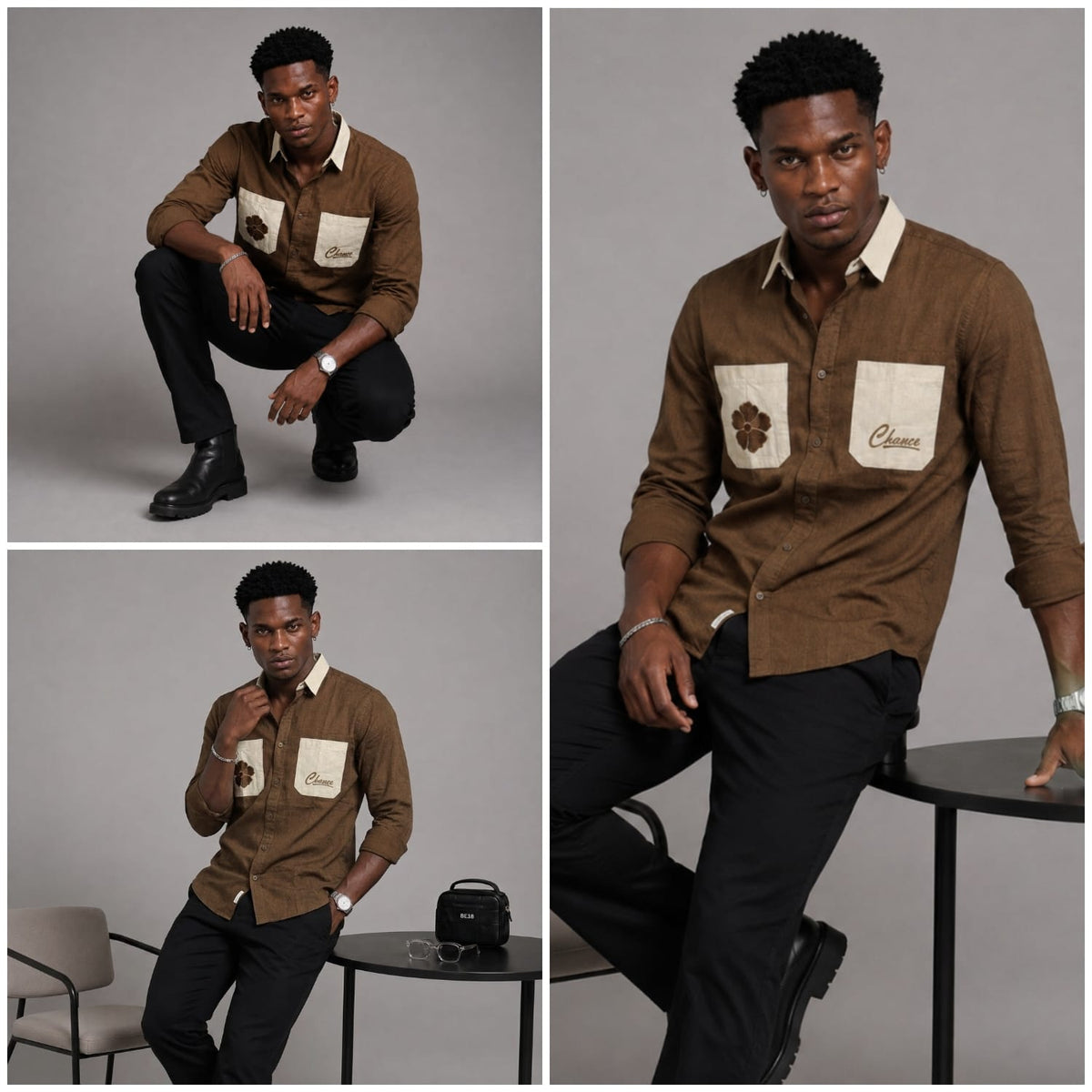 Linen brow double pocket shirt