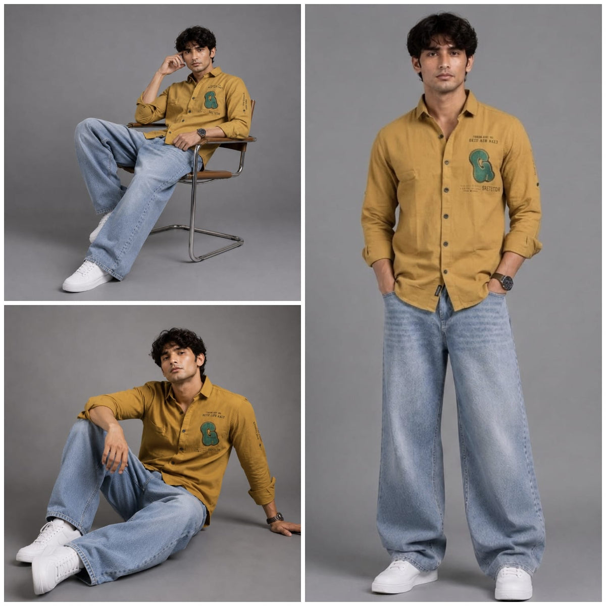 Imported Korean mustard shirt with patch