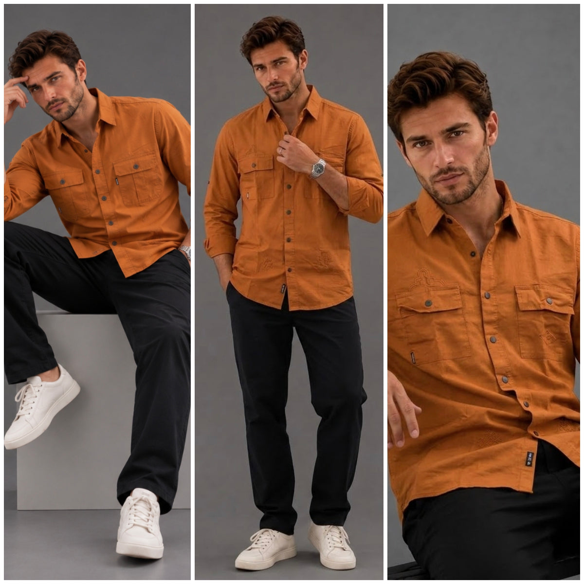 Double pocket orange shirt