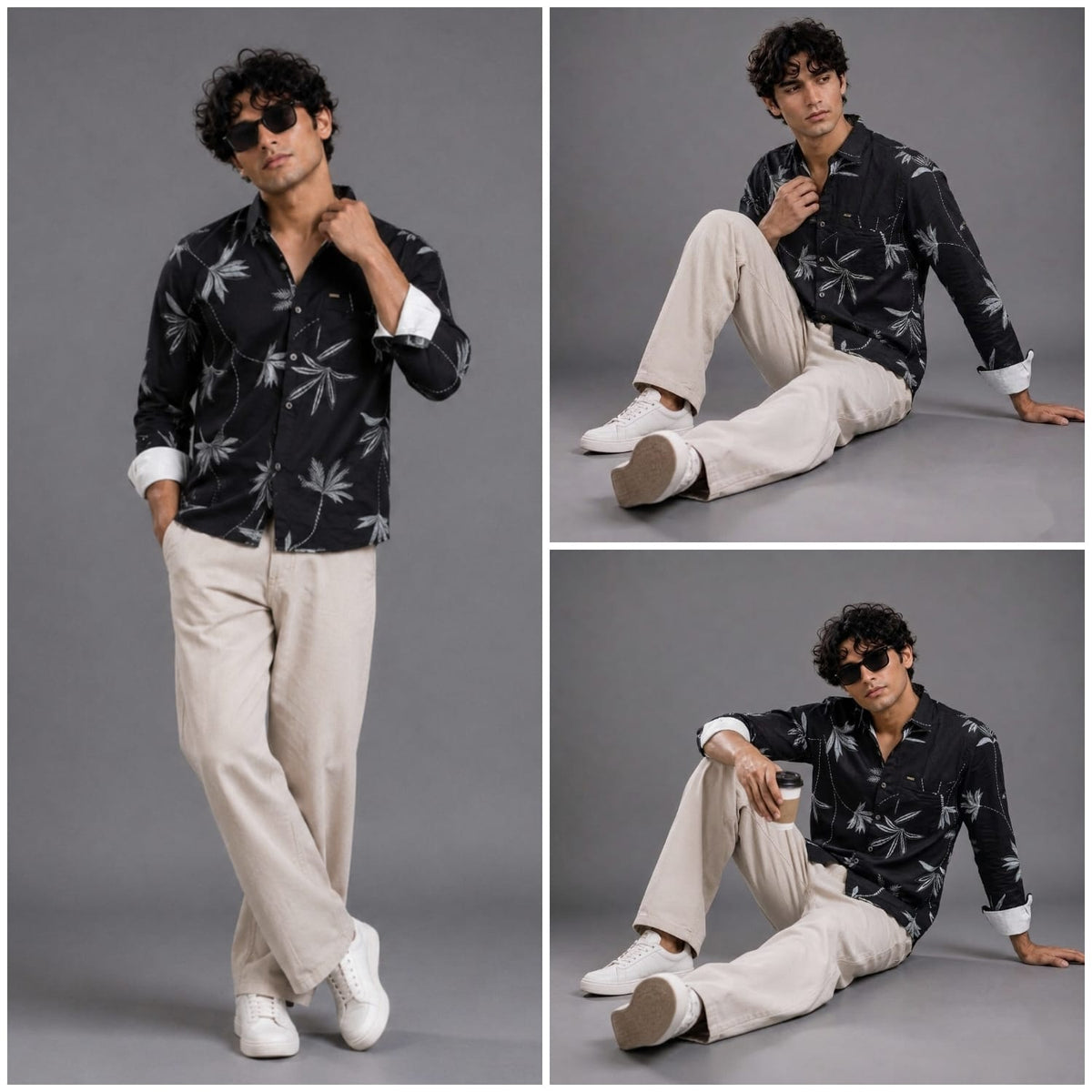 Flocking cotton black shirt