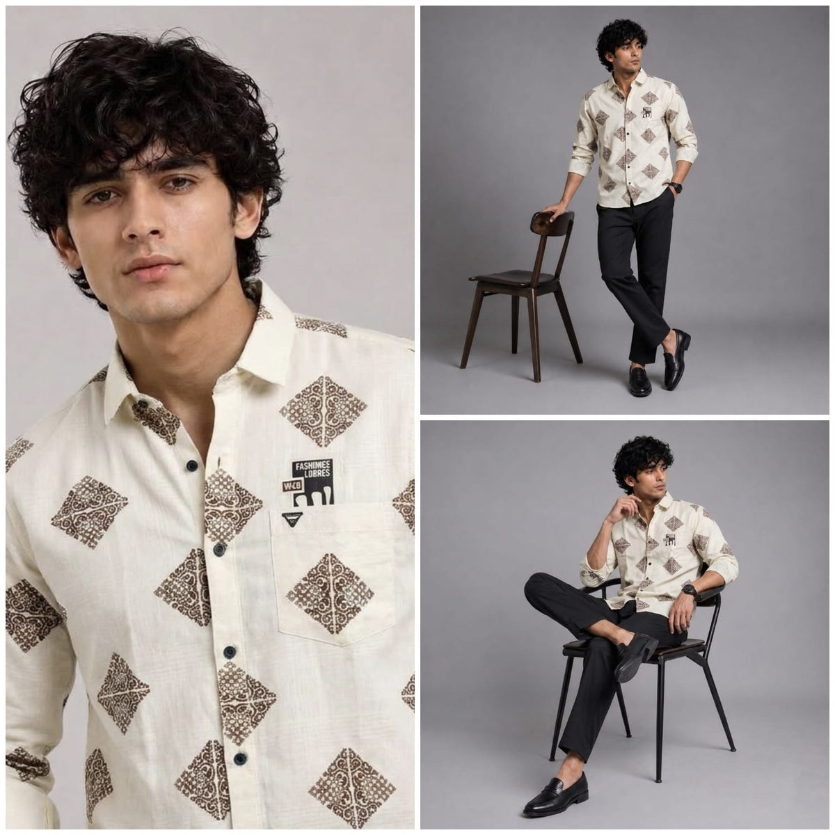 Diamond print cotton shirt