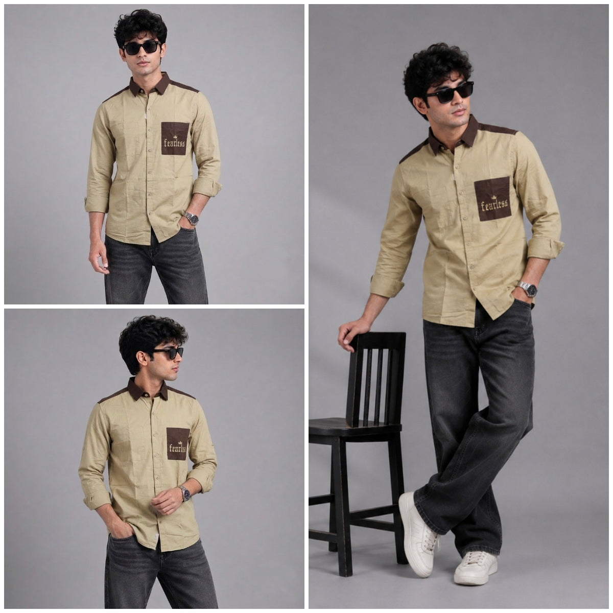 Pure cotton Should patch shirt