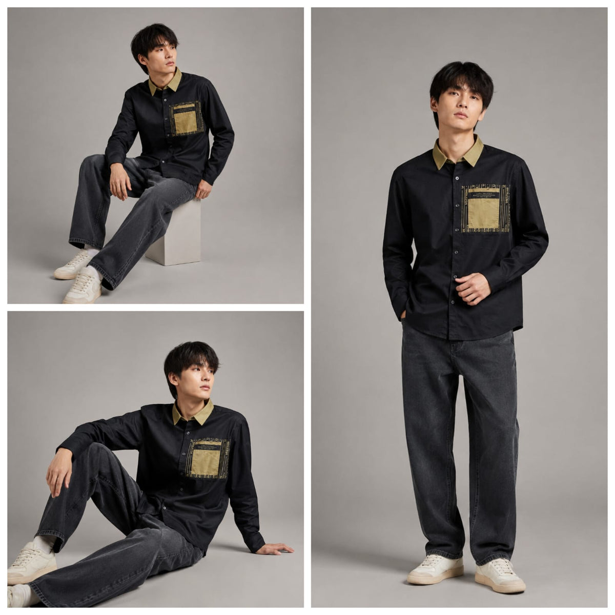 Contrast collar box pocket shirt