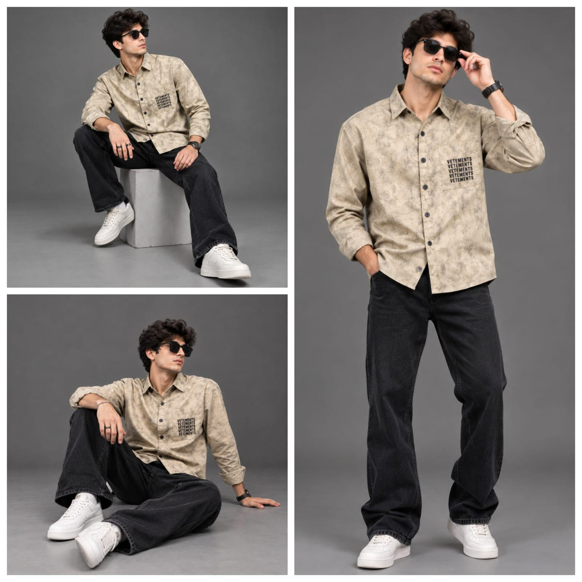 Acid wash beige shirt