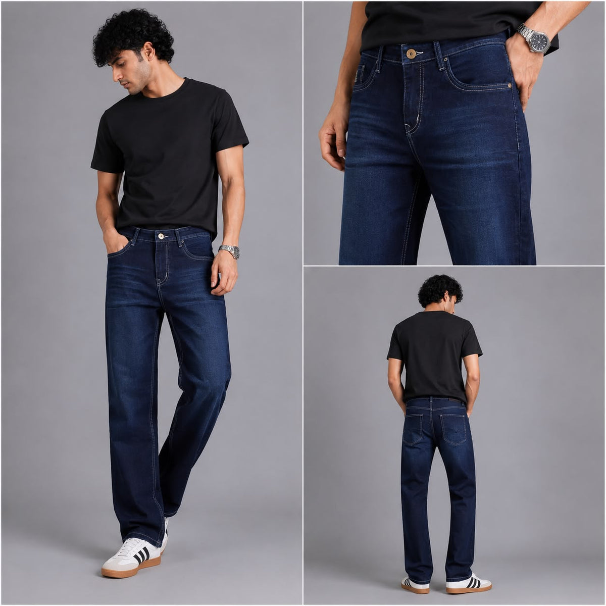 Royal blue washed jeans Straight fit