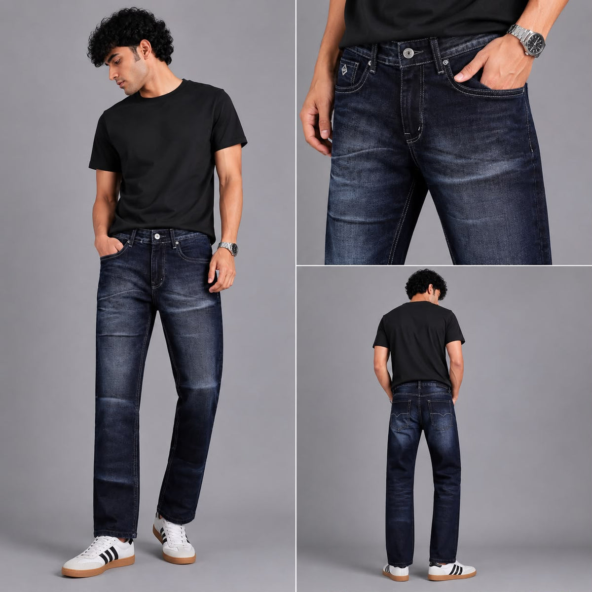 Ash grey washed straight jeans