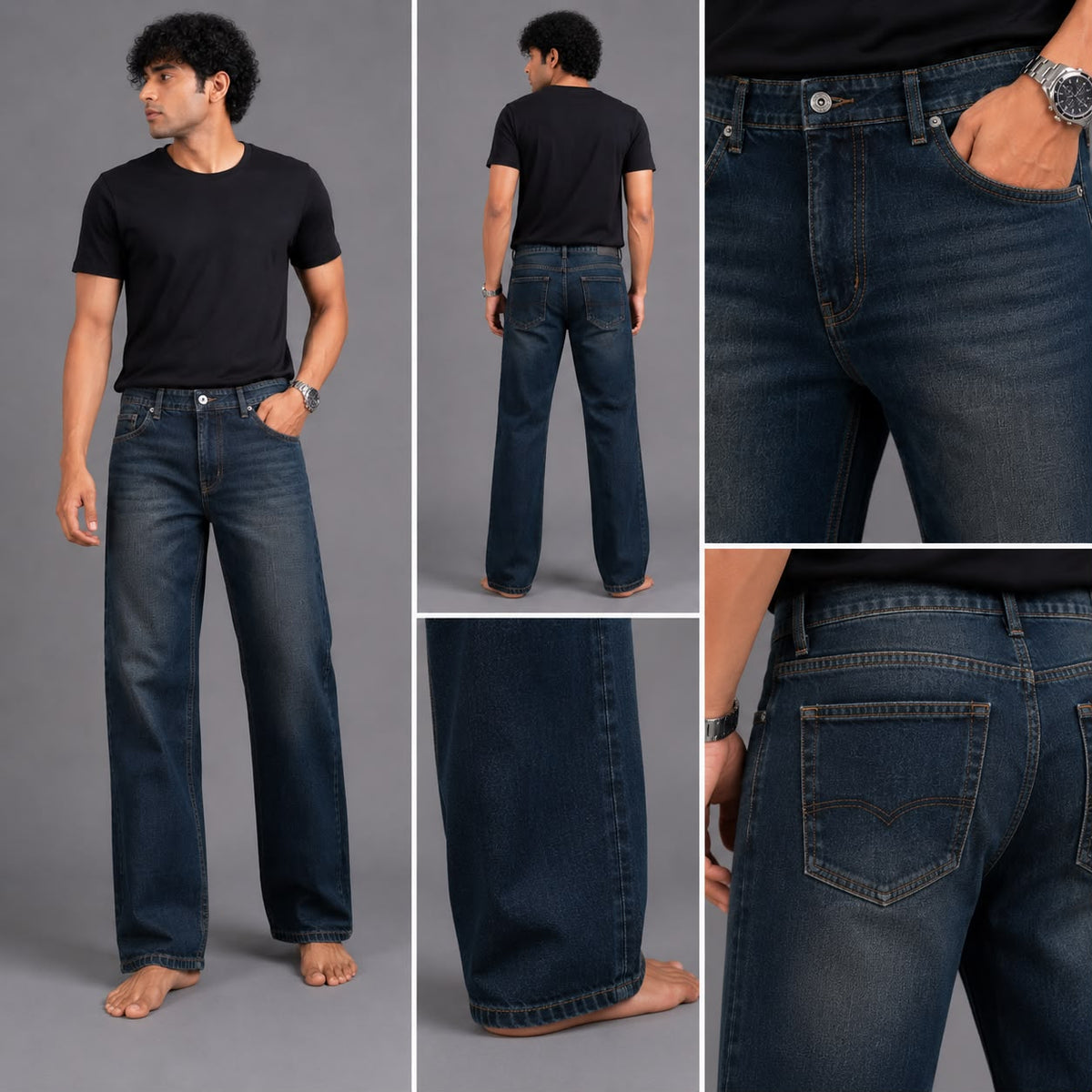 Washed straight fit jeans