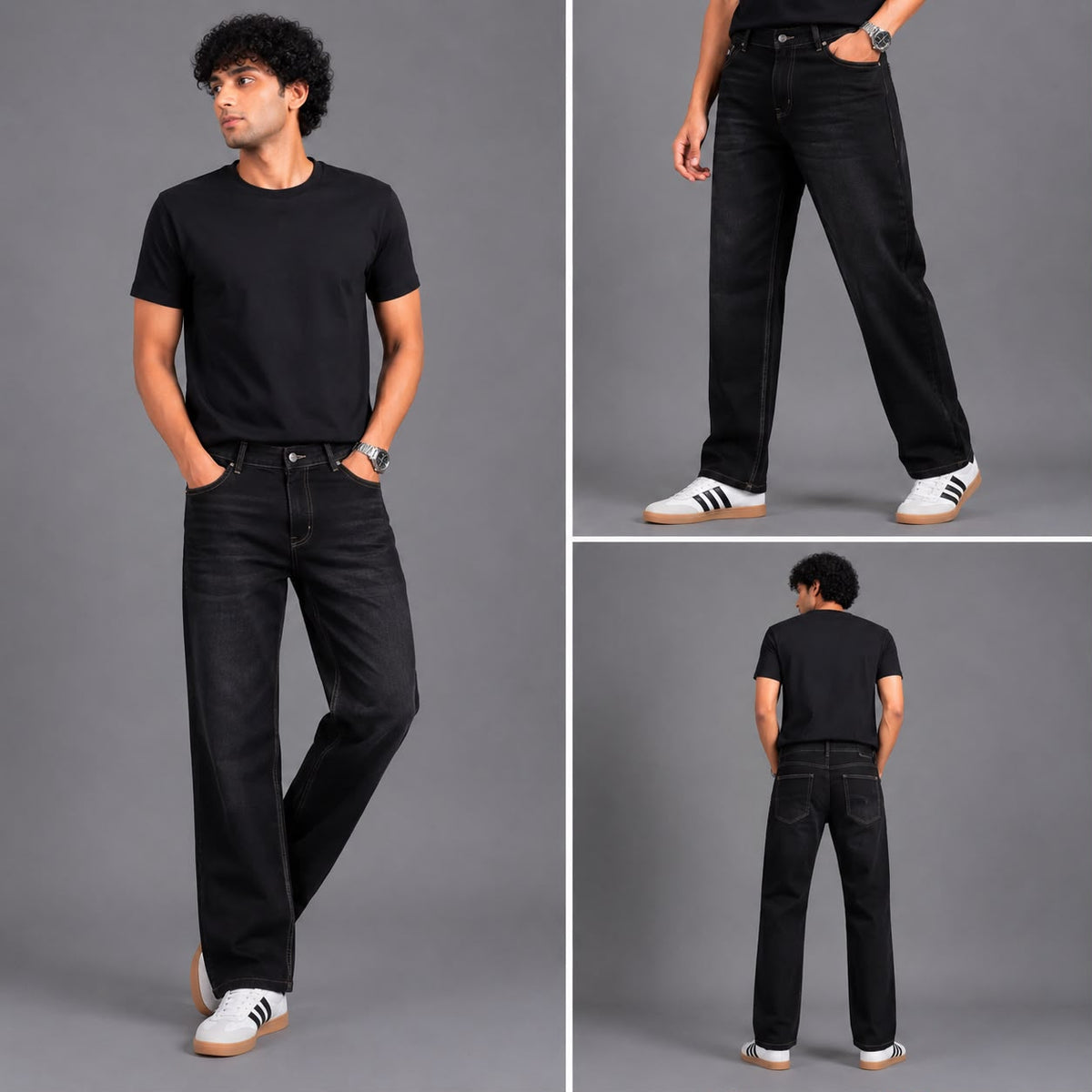 Black Raw wash straight fit jeans