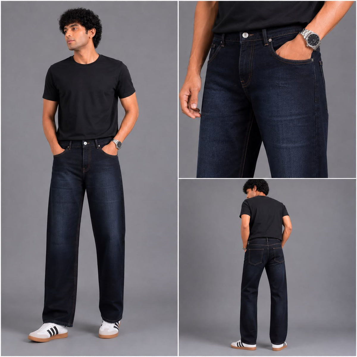 Original carbon blue loose fit washed jeans
