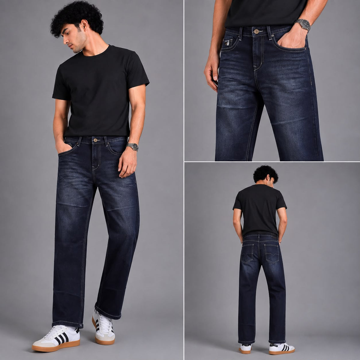 Refined blue straight fit jeans