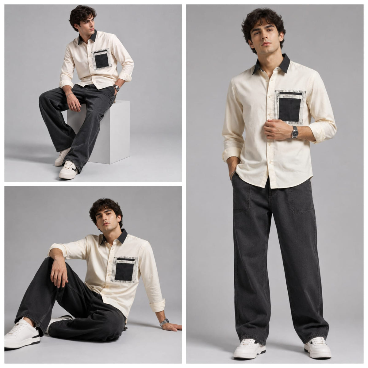 Beige box pocket shirt