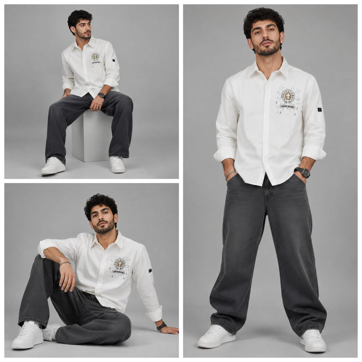 White china fabric patch shirt