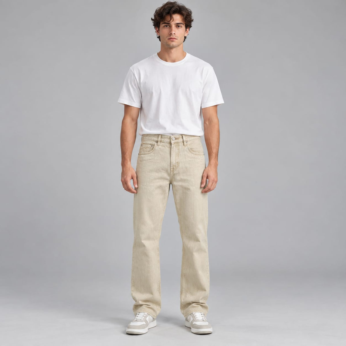Wide leg beige jeans