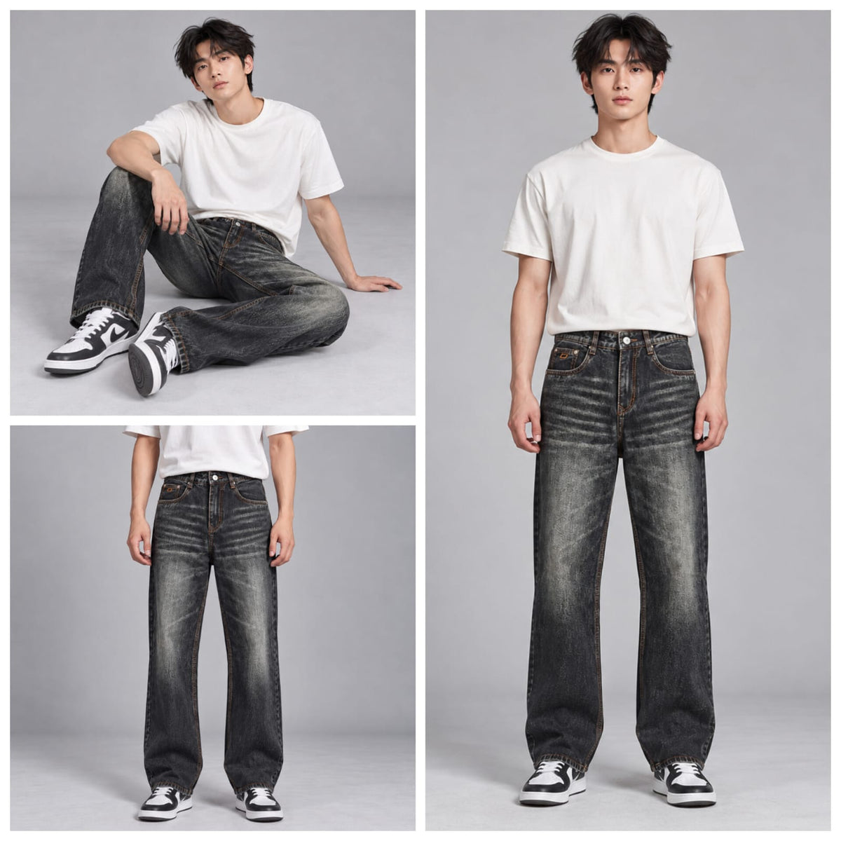 Wide leg spray wash jeans