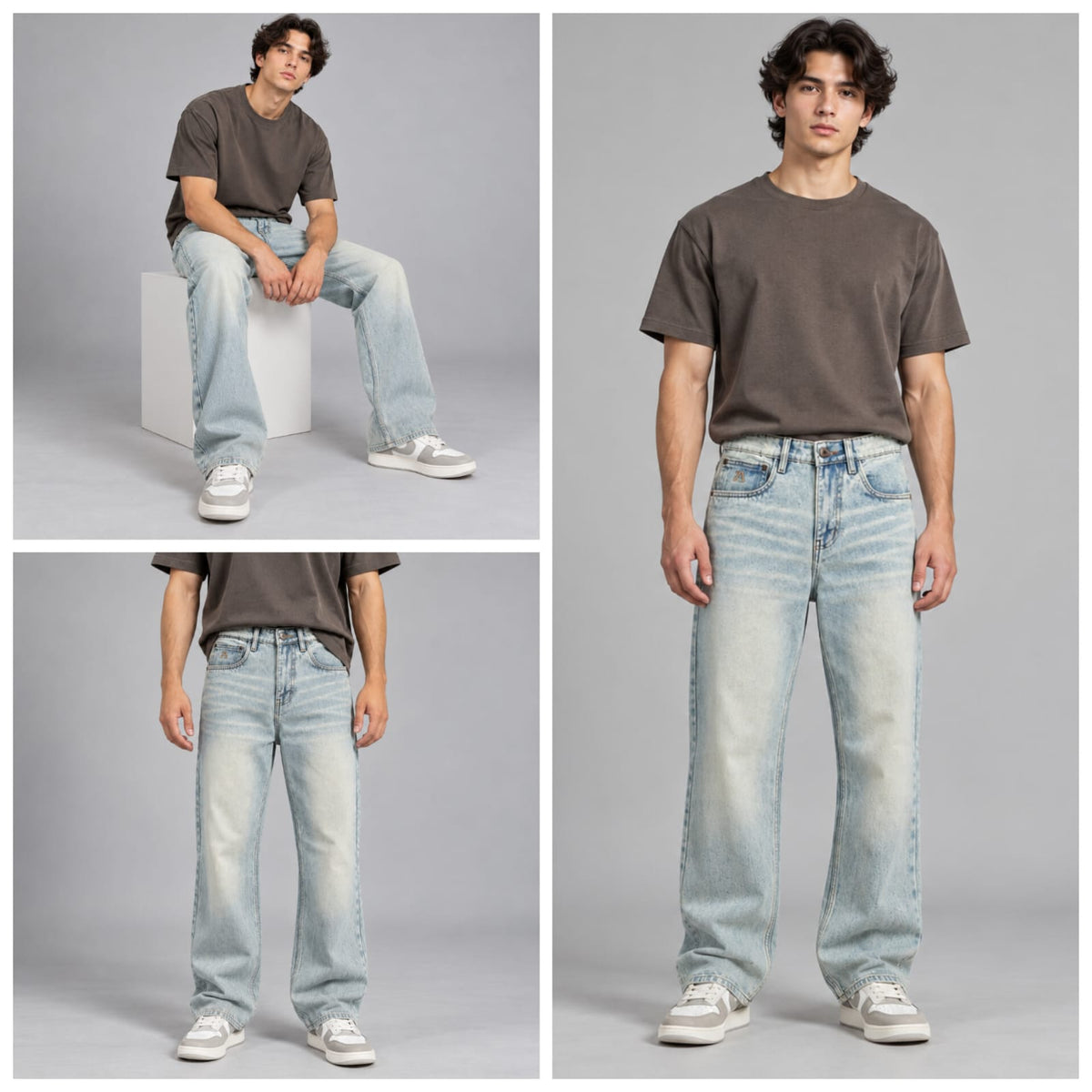 Wide leg spray wash jeans