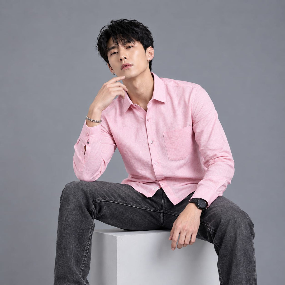 Linen blend regular fit shirt