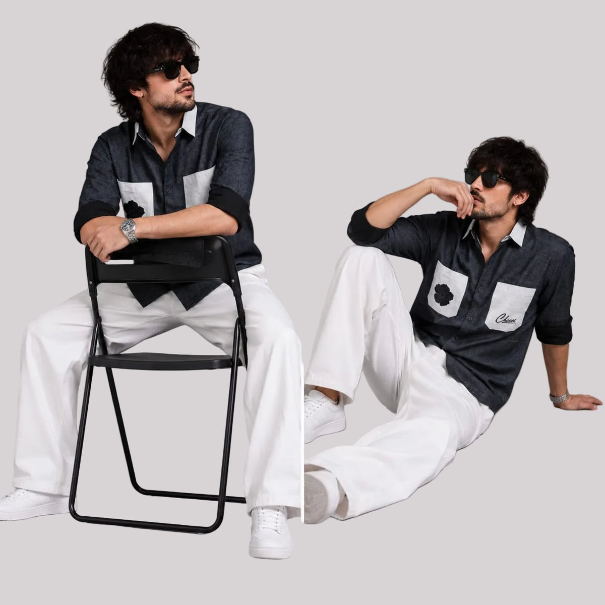 Linen black double pocket shirt