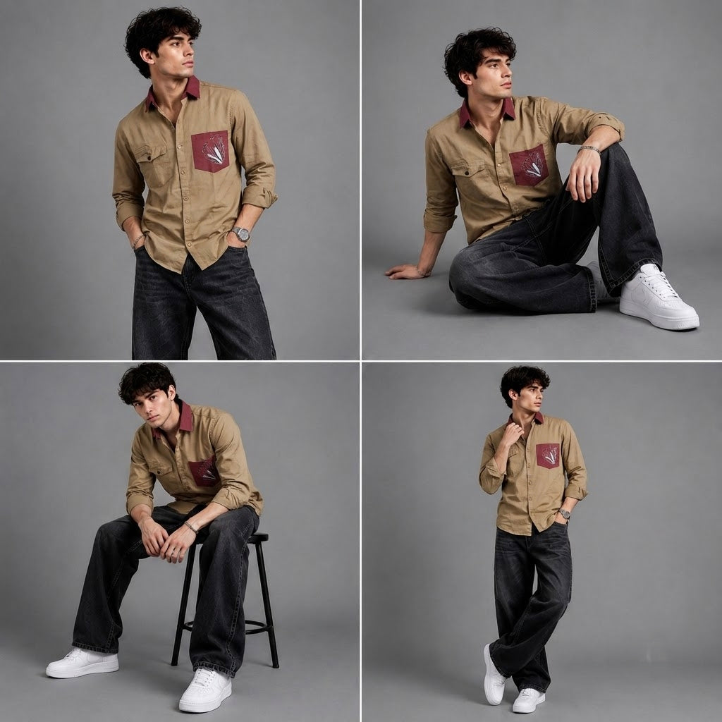 Contrast collar brown shirt