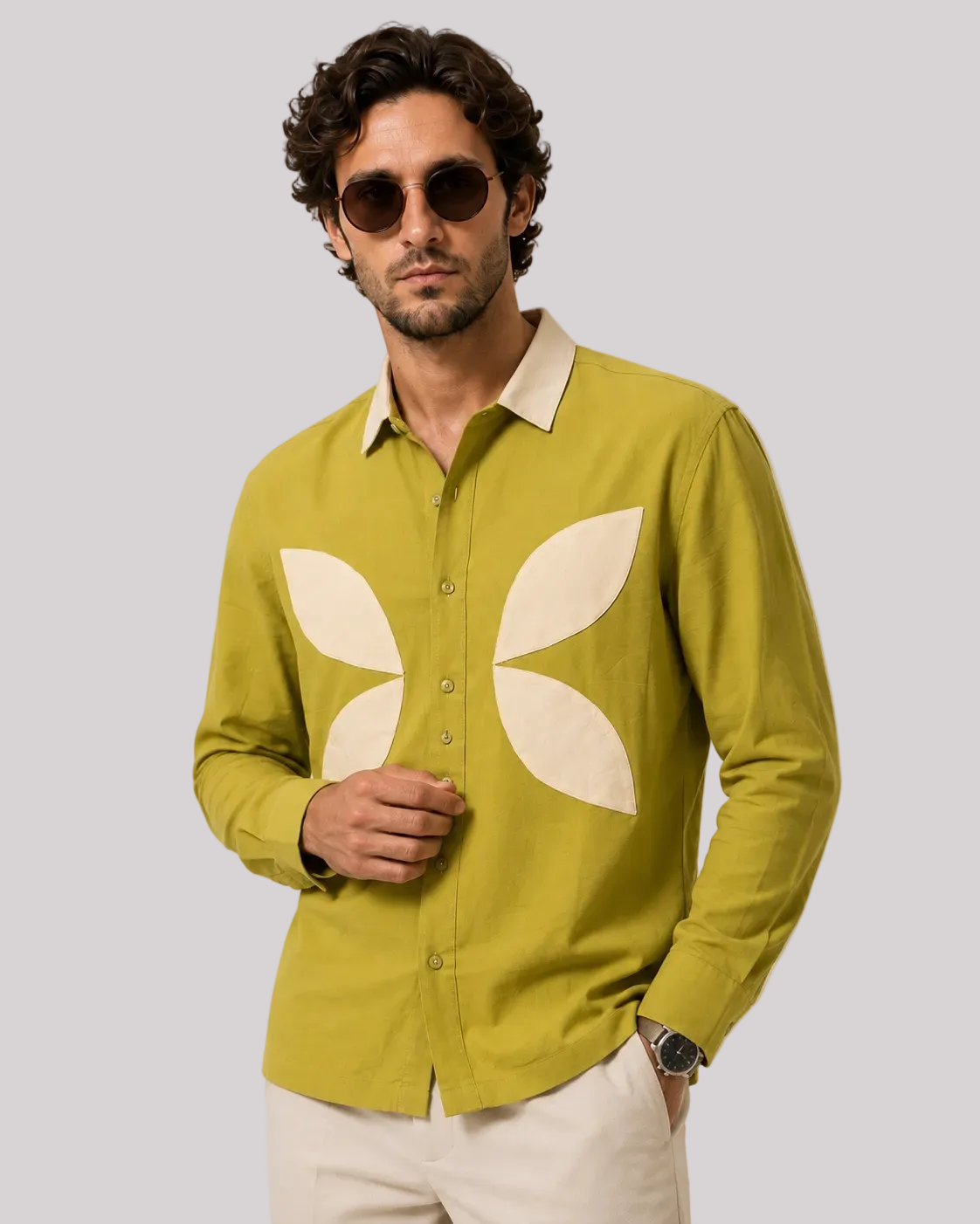 Designer patch contract collar shirt