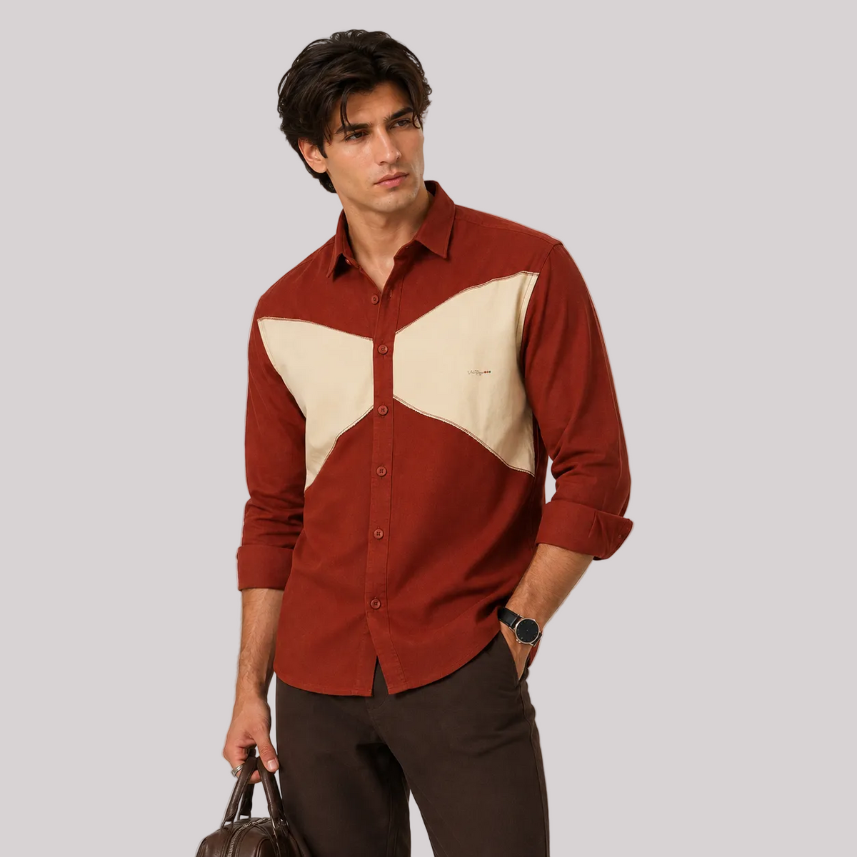 Designer patch contract collar shirt