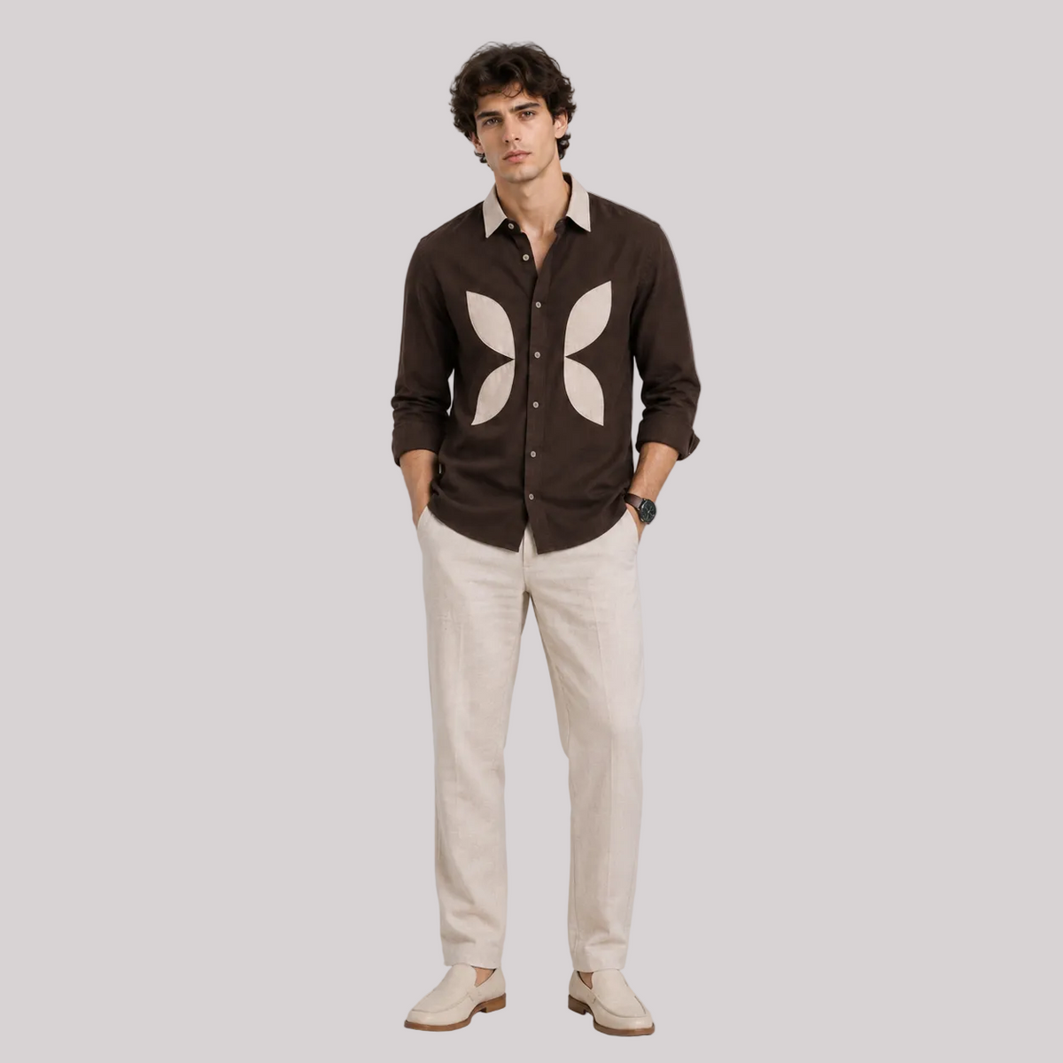 Designer Patch Contrast Collar Shirt - BE18 men's shirt