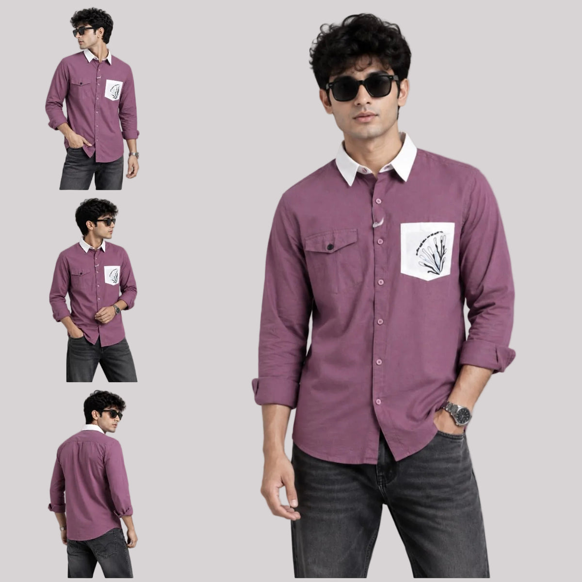 Contrast collar purple shirt