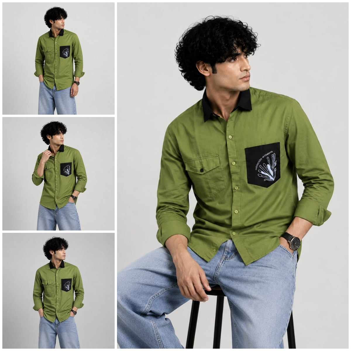 Contrast collar parrot shirt