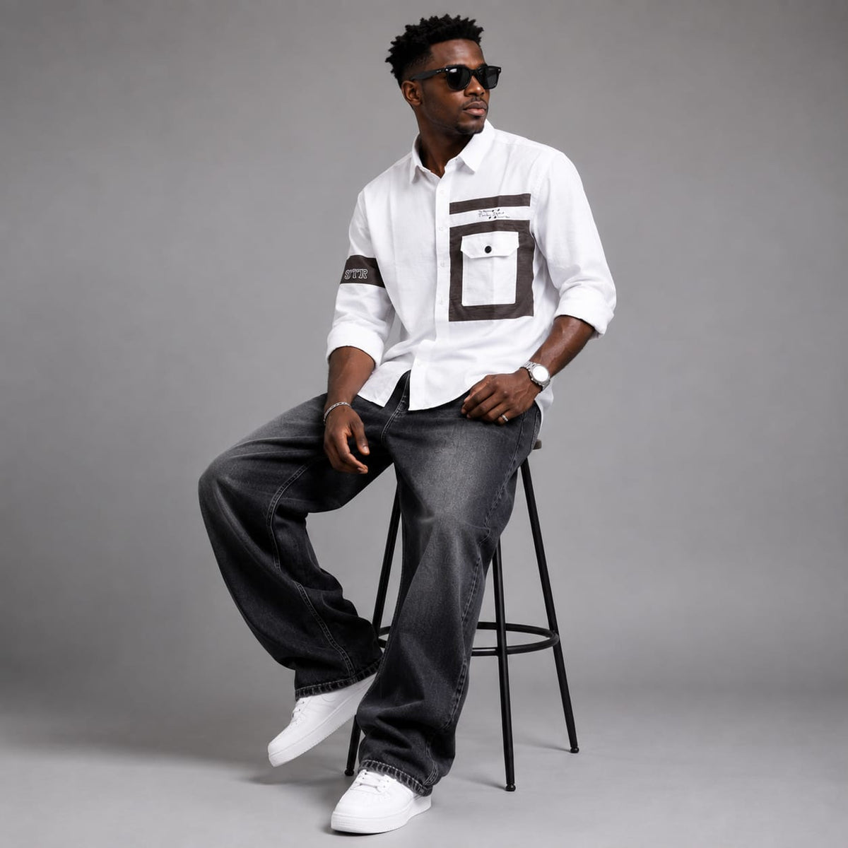 Single pocket white designer shirt