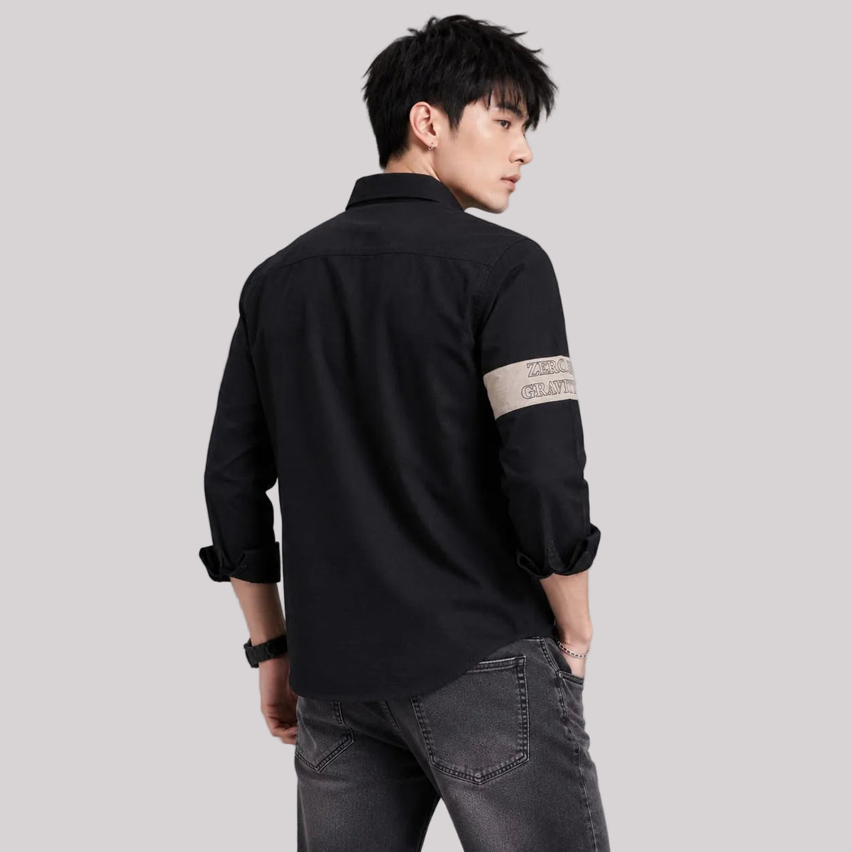 Single pocket black designer shirt