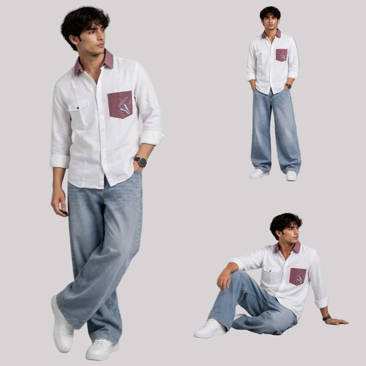 Contrast collar white shirt