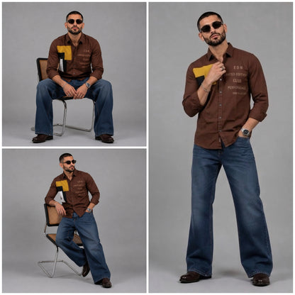 Oxford patch brown shirt