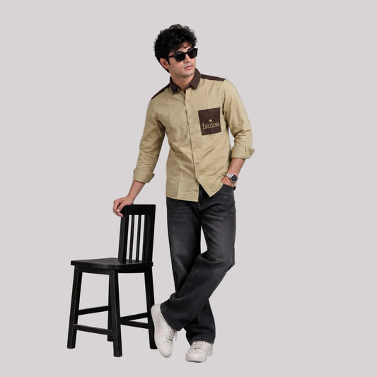 Pure Cotton Shoulder Patch Shirt - BE18 men's shirt