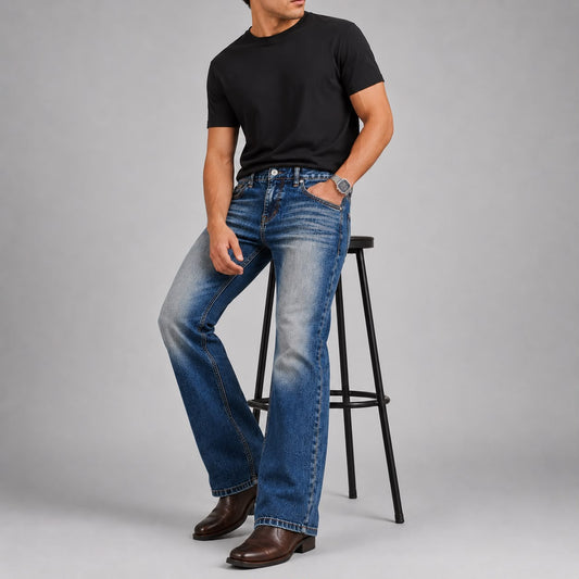 Blue washed bootcut jeans
