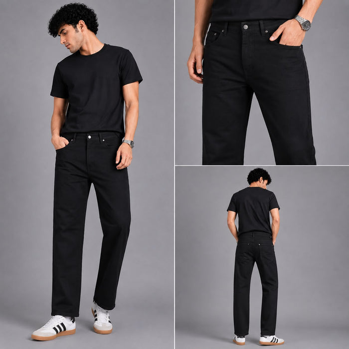 Straight Fit Royal Black Jeans - BE18 men's jeans