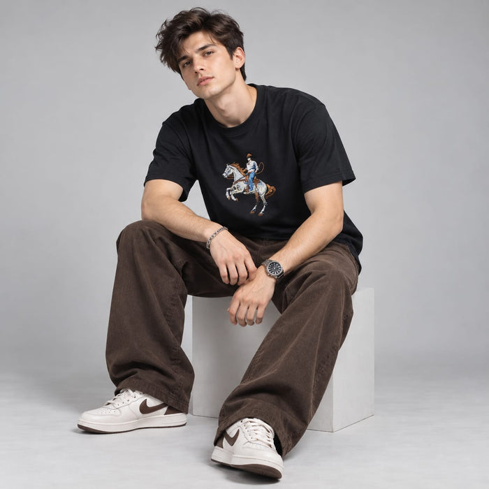 Embroidery Horse Print - BE18 men's t-shirt