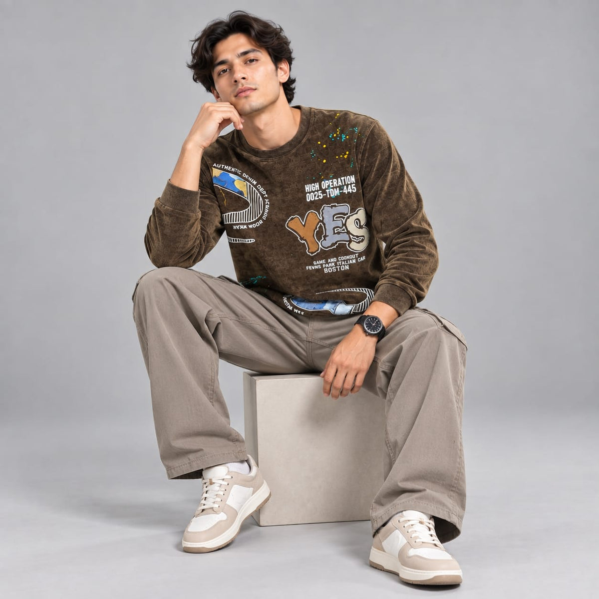 Corduroy Crafted Full Sleeve T-Shirt - BE18 men's t-shirt