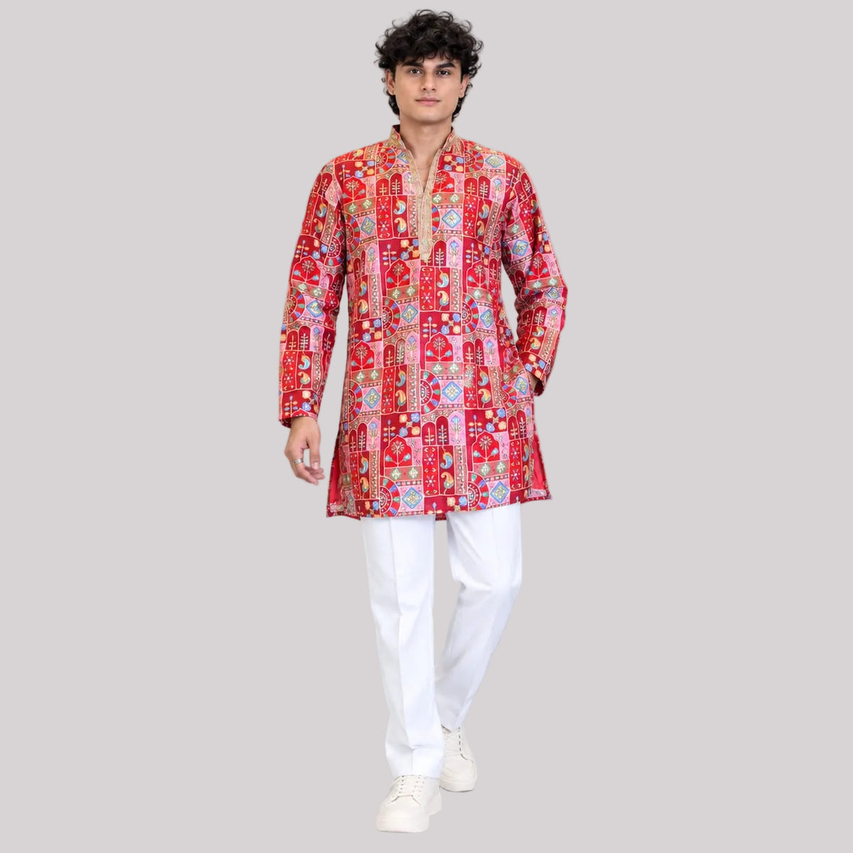 Short V-neck kurta pajama