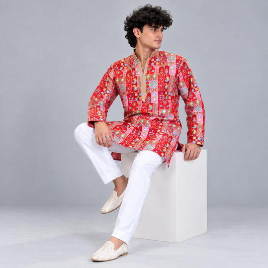 Short V-neck kurta pajama