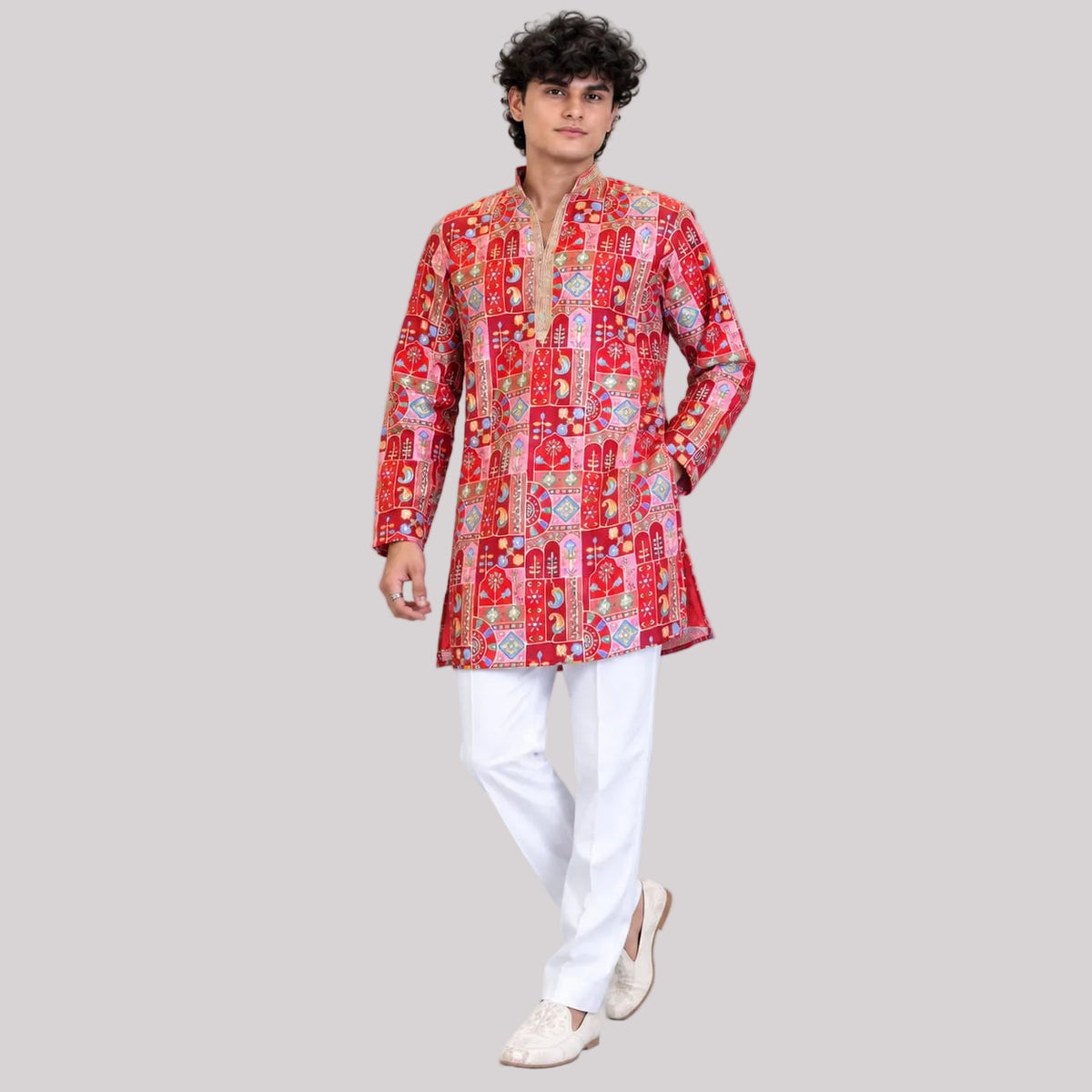 Short V-neck kurta pajama