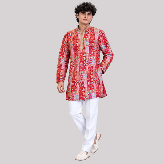 Short V-neck kurta pajama