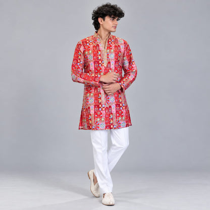 Short V-neck kurta pajama