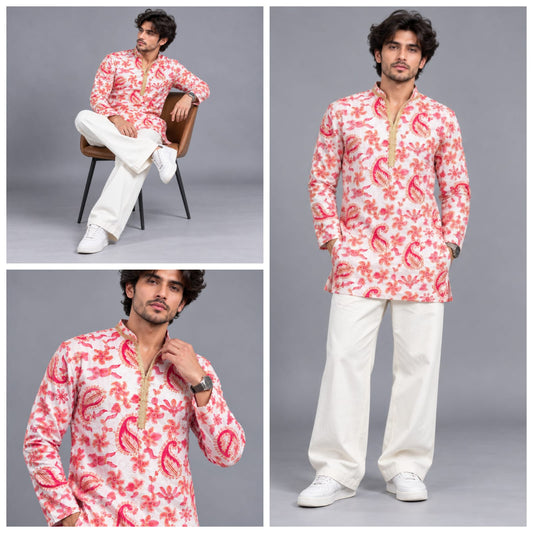 Short V-neck kurta pajama