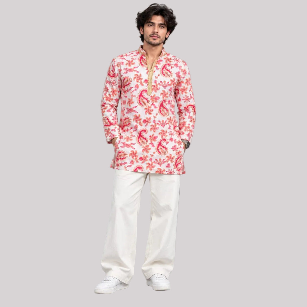 Short V-neck kurta pajama