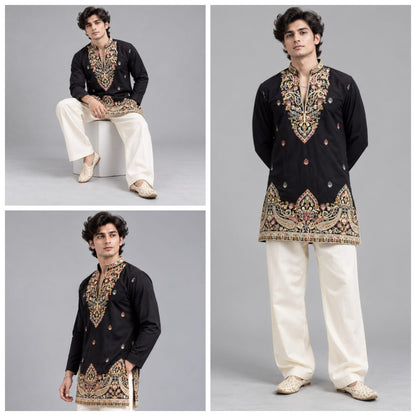 Short V-neck kurta pajama