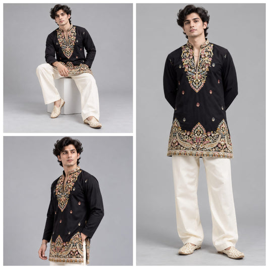 Short V-neck kurta pajama