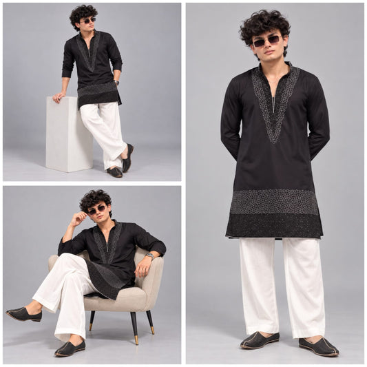 Short V-neck kurta pajama