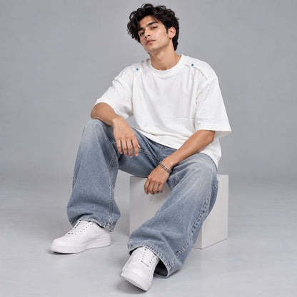 White oversized with shoulder touch-up