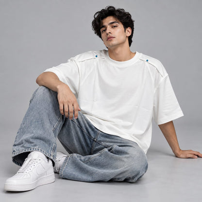 White oversized with shoulder touch-up