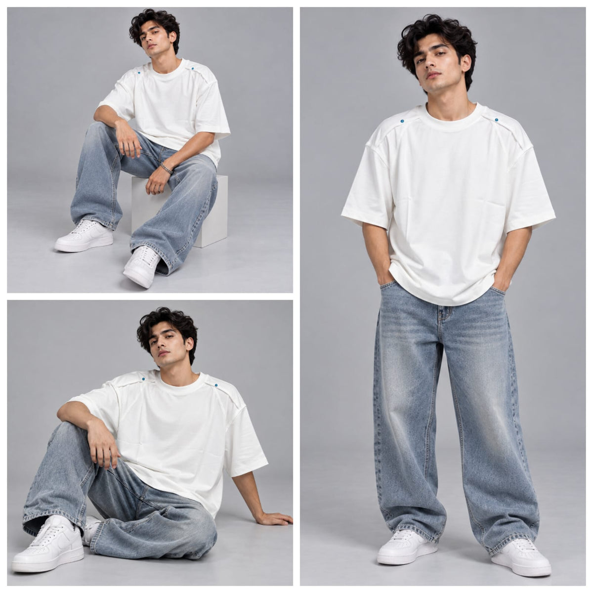 White oversized with shoulder touch-up