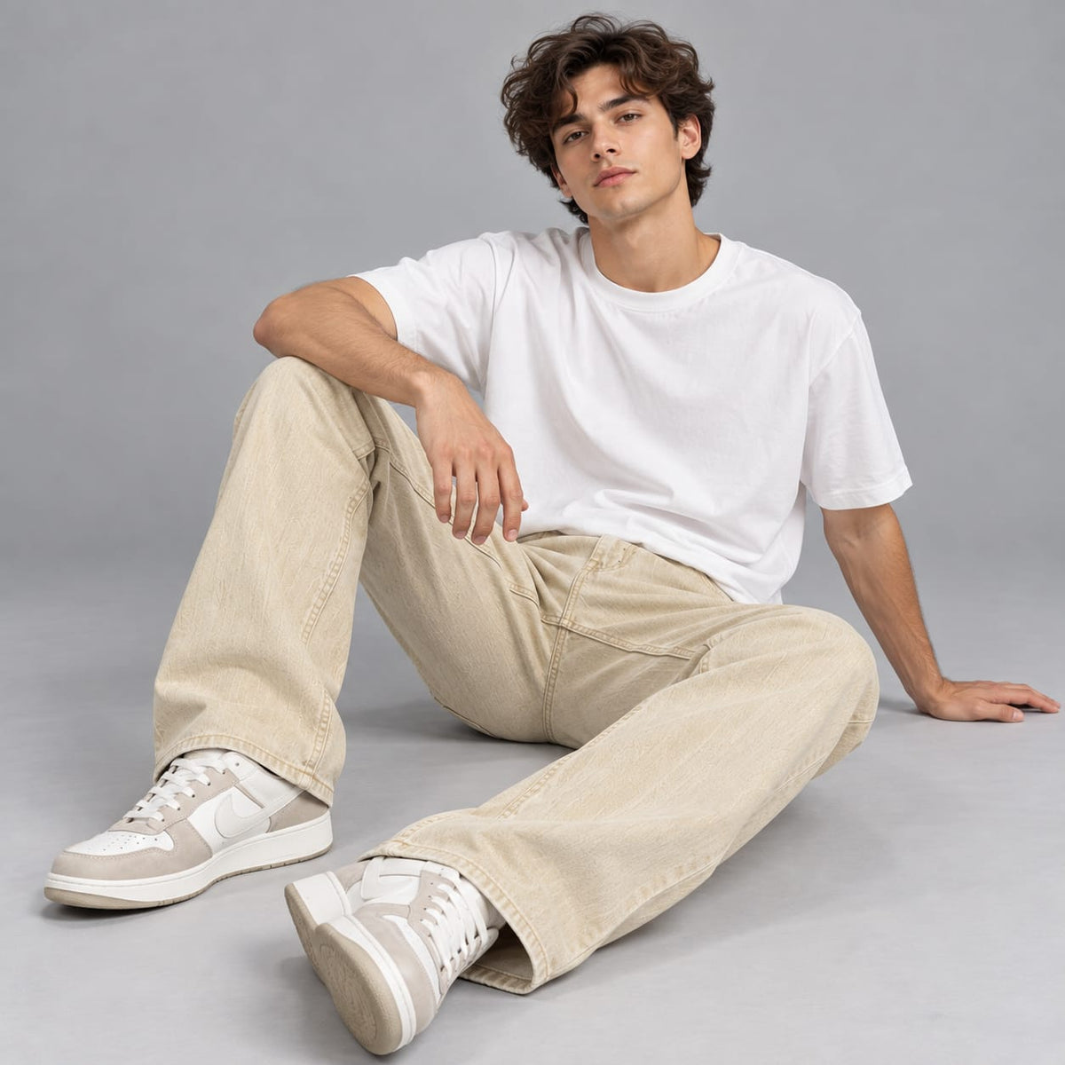 Wide leg beige jeans